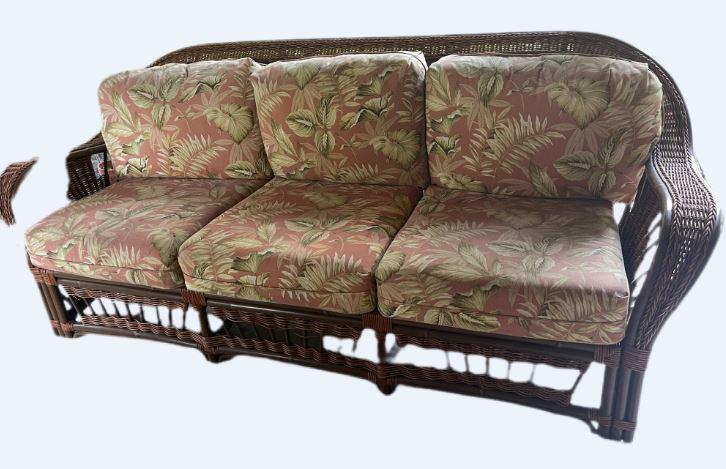 LEXINGTON STYLE BAMBOO RATTAN SOFA 88" (1 of 4)