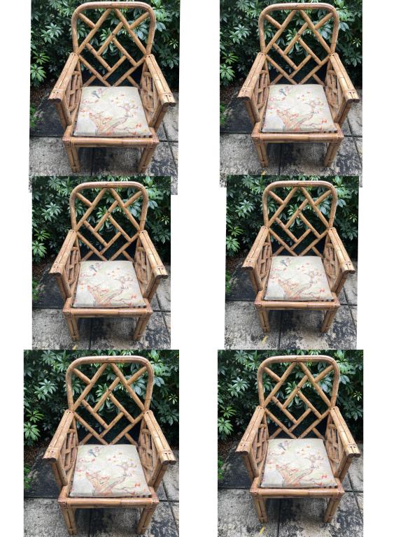 6 CHIPPENDALE STYLE BAMBOO RATTAN DINING CHAIRS (1 of 7)