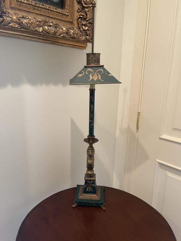MAITLAND SMITH STYLE HAND PAINTED METAL TABLE LAMP (1 of 3)