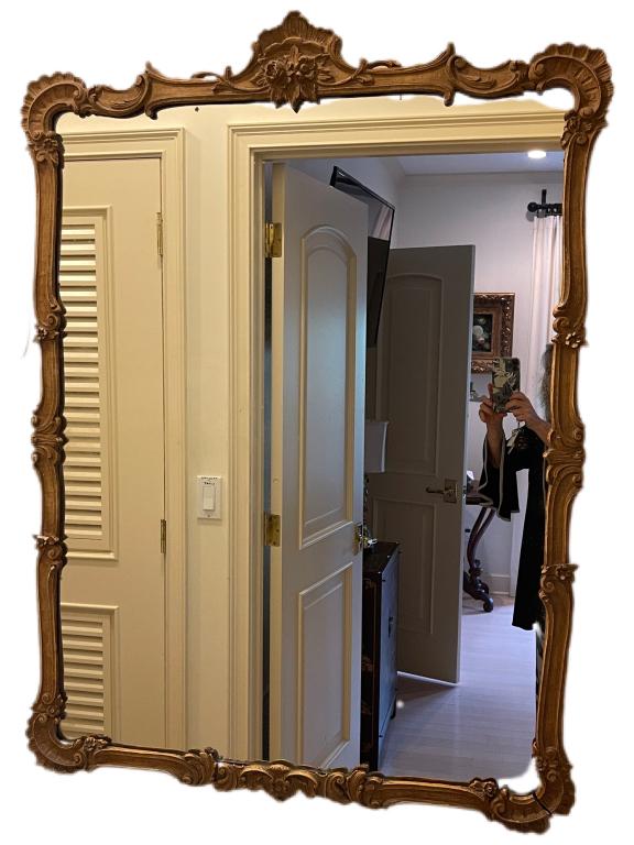 ANTIQUE STYLE GILT MIRROR: ANTIQUE STYLE GILT MIRROR-CONDITION CONSISTENT WITH AGE, WEAR, CRACKING-THIS LOT MUST BE PICKED UP OFFSITEMUST BE PICKED UP IN EL CID IMMEDIATELY AFTER AUCTION OR WED MARCH 9 FROM 12-3 OR CAN BE PICKE