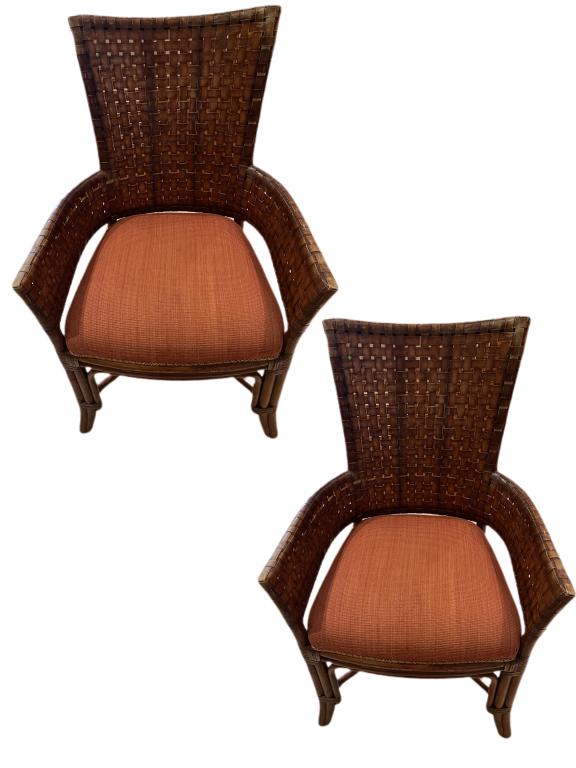PAIR OF WOVEN LEATHER BAMBOO SIDE CHAIRS (1 of 5)
