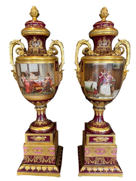 ANTIQUE PAIR OF VIENNA PORCELAIN VASES C.1880 34" (1 of 20)