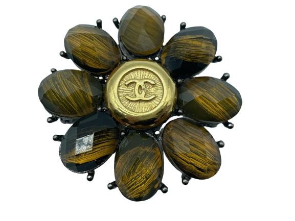 VINTAGE CHANEL TIGERS EYE FLOWER BROOCH PIN 2" (1 of 3)