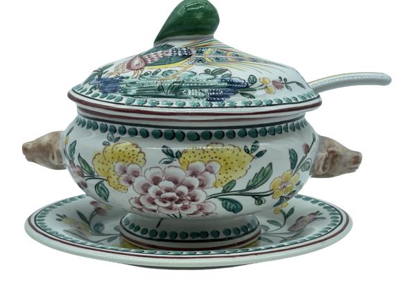 PORTUGAL MAJOLICA PIG HANDLE GRAVY TUREEN 8" (1 of 6)