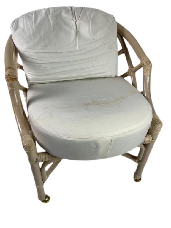 VTG FICKS REED BAMBOO CHAIR ON CASTERS: VTG FICKS REED BAMBOO CHAIR ON CASTERS -EXCELLENT CONDITION- NEEDS NEW CUSHION