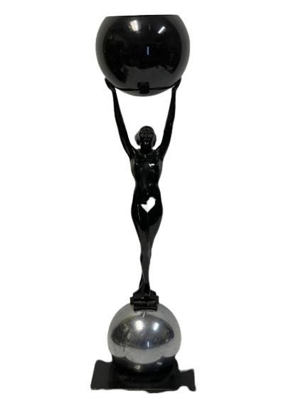 ART DECO FRANKART STYLE NUDE SCULPTURE 28": ART DECO FRANKART STYLE NUDE SCULPTURE-MID CENTURY MODERN STYLE HOME DECOR-28" X 8" X 8" APPROX -VERY GOOD VINTAGE CONDITION, WEAR CONSISTENT WITH AGE-DP2122