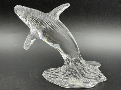 WATERFORD CRYSTAL BREACHING WHALE FIGURINE 9": WATERFORD CRYSTAL BREACHING WHALE FIGURINE-6" X 9" X 6" APPROX-VERY GOOD CONDITION, NO CHIPS-DP3422