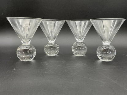 4 MID CENTURY MODERN MURANO STYLE MARTINI GLASSES: SET OF 4 MID CENTURY MODERN MURANO STYLE MARTINI GLASSES-5" X 4" DIAMETER APPROX EACH-VERY GOOD CONDITION