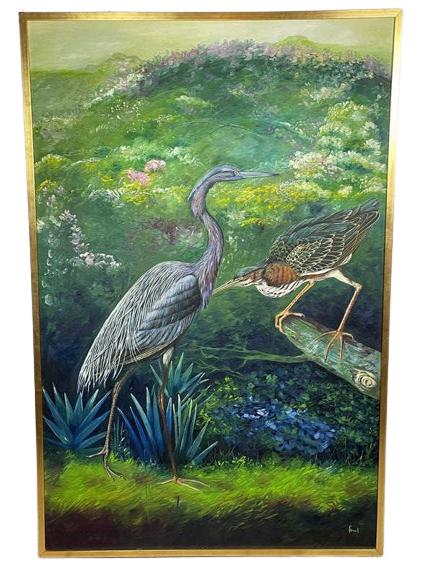 F. MARCELIN  "BLUE & TRI COLOR HERON" PAINTING 61" (1 of 6)