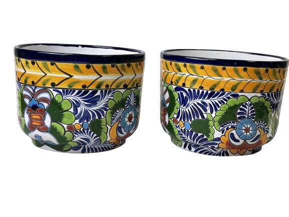 PAIR OF TALAVERA MEXICAN POTTERY PLANTERS 11" (1 of 6)