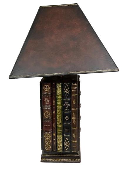 VTG MAITLAND SMITH LEATRHER FAUX BOOK LAMP 26" (1 of 7)
