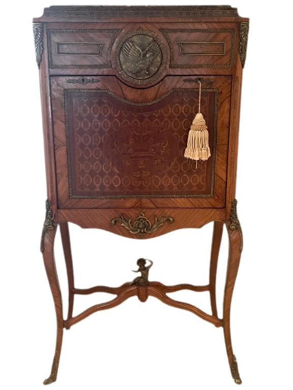 RENNAISANCE STYLE WOOD INLAY SECRETARY DESK 60" (1 of 13)