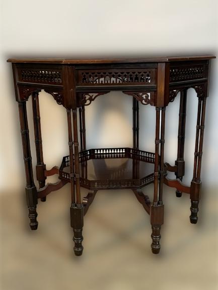 ANTIQUE SIDE CENTER HALL TABLE W MAHOGANY FRETWORK (1 of 6)