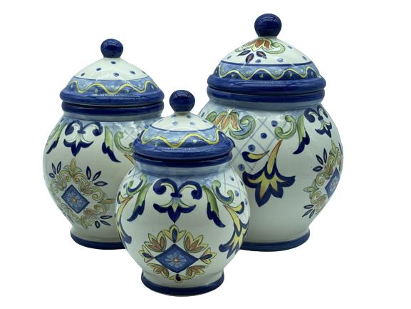 SET OF 3 VINTAGE BLUE TALAVERA LIDDED JARS (1 of 3)