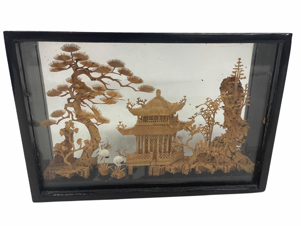 2OTH CENTURY CHINESE CORK DIORAMA: 2OTH CENTURY CHINESE CORK DIORAMA -VERY GOOD VINTAGE CONDITION