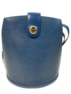 LOUIS VUITTON CLUNY EPI BLUE LEATHER HANDBAG: Louis Vuitton ClunyBlue Calf Leather-Epi Blue Leather-Golden Brass HARDWARE-26*30*17cm-VI0965 (June 1995) -ALL BAG HAVE BEEN AUTHENTICATED -AAT3286