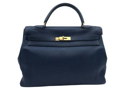 HERMES KELLY RETOURNE BLUE LEATHER BAG 35