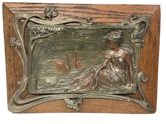 ART DECO BRASS & WOOD WALL PLAQUE ART (1 of 2)