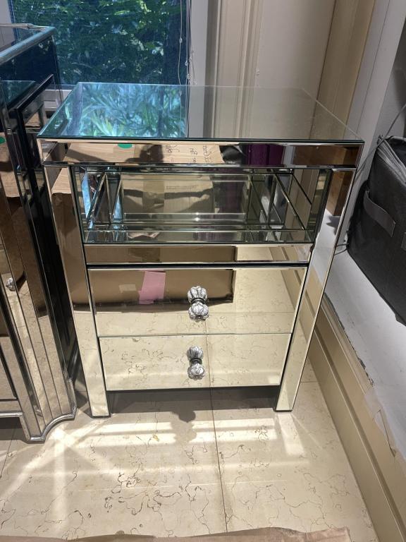 VTG MIRROR FACETED SIDE TABLE STORAGE CABINET 26" (1 of 3)