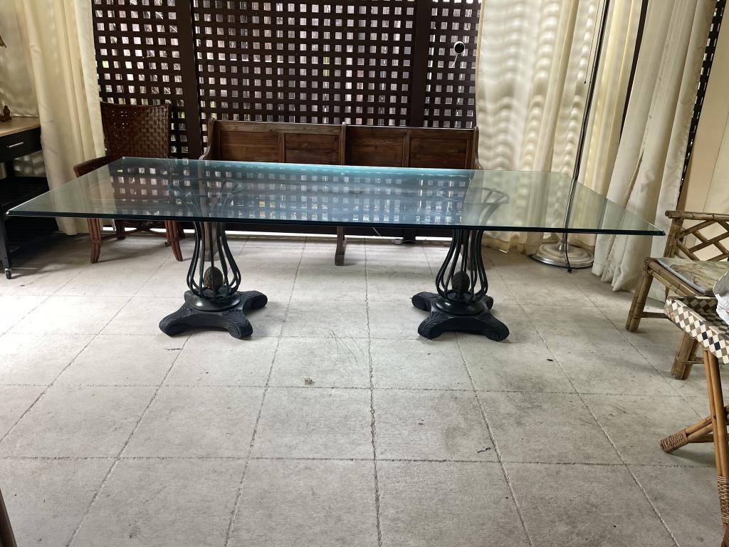 REGENCY STYLE WROUGHT IRON TABLE GLASS TOP 103.5" (1 of 4)