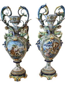 PAIR OF ITALIAN MAJOLICA VASES C.1860 44" H