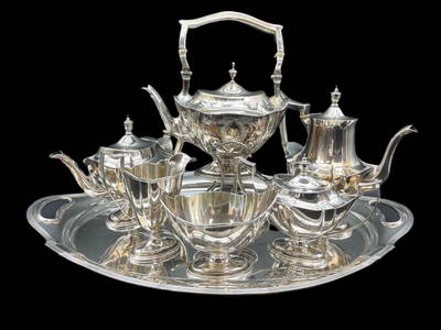 GORHAM STERLING SILVER PLYMOUTH TEA SET & TRAY