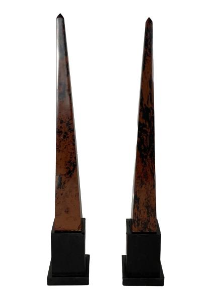 PAIR OF VTG OBSIDIAN OBELISKS ON WOOD BASES 19.5" (1 of 7)
