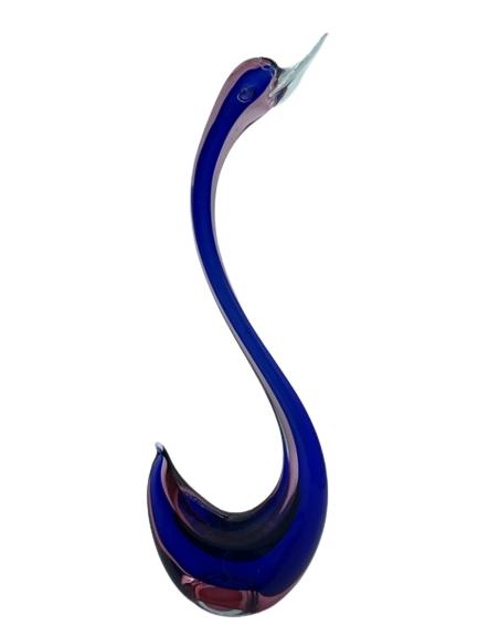FLAVIO POLI MURANO GLASS ART DUCK SCULPTURE 13": FLAVIO POLI MURANO GLASS ART DUCK SCULPTURE-SOMMERSO TECHNIQUE-MID CENTURY MODERN HOME DECOR TABLE ACCESSORIES -VIBRANT COBALT BLUE COLOR-8" X 13" X 8" APPROX-VERY GOOD VINTAGE CONDITION,SEE ALL PHOTO