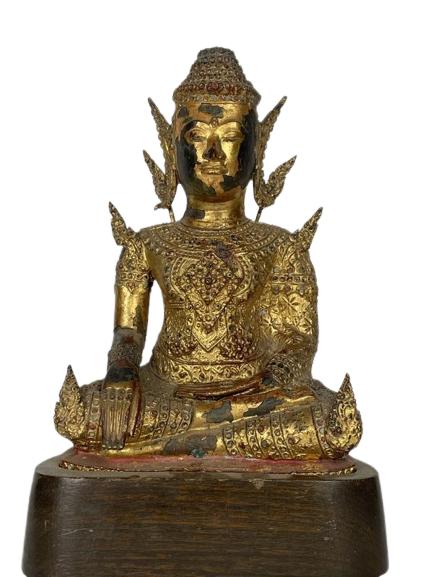 ANTIQUE 19 C.THAI GILDED BRONZE BUDDHA STATUE 11" (1 of 2)
