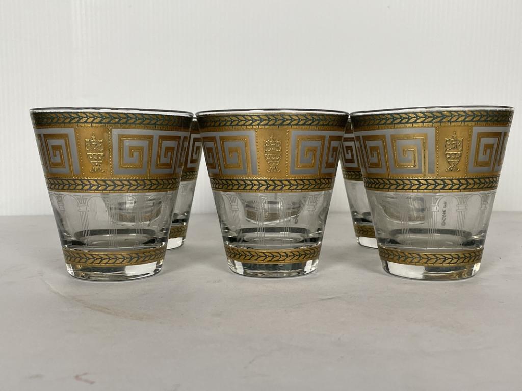 6 VINTAGE CULVER GOLD GREEK KEY ROCKS GLASSES (1 of 6)