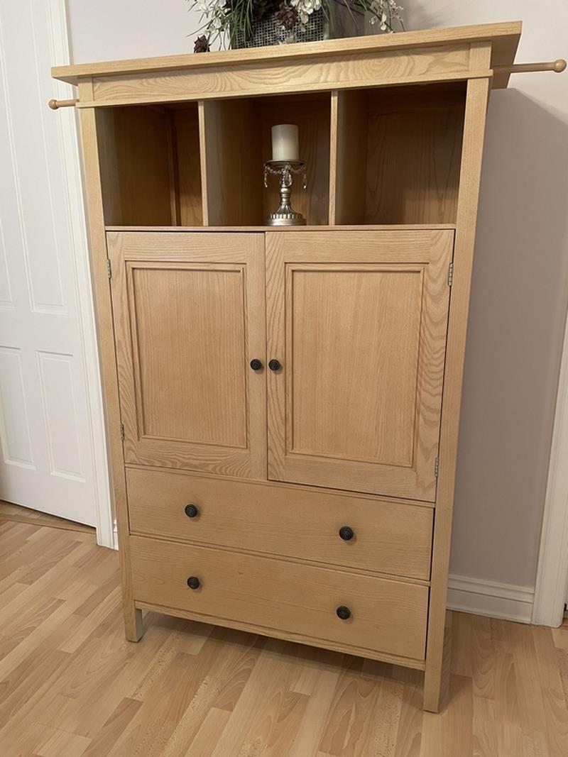 DREXEL STUDIO COASTAL MODERN WOOD LINEN PRESS CABINET: COASTAL MODERN WOOD LINEN PRESS CABINET-VERY GOOD OVERALL CONDITION, WEAR CONSISTENT WITH AGE AND USE, SEE ALL PHOTOS THIS ITEM IS LOCATED OFF-SITE. All items must be picked up by appointment on Frida
