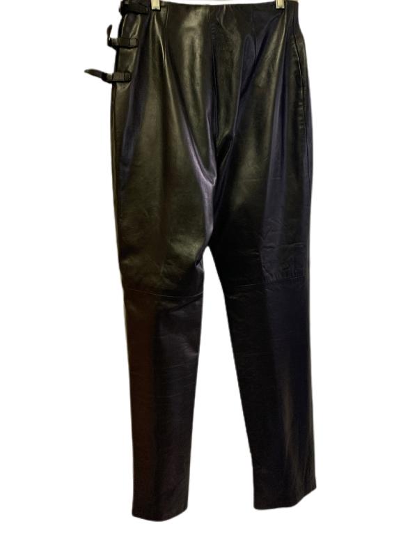 VINTAGE RALPH LAUREN LEATHER PANTS, SIZE 12: - SIZE 12- DURABLE LEATHER- WITH SIDE STRAPS