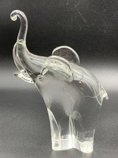 MODERNIST CRYSTAL ELEPHANT: MODERNIST CRYSTAL ELEPHANT - Hand Blown Clear Crystal- Stands Over 9" Tall