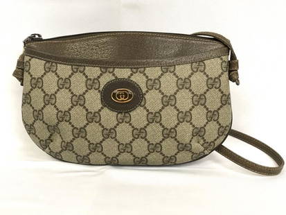 GUCCI VINTAGE FRONT POCKET CROSS BODY SHOULDER BAG: GUCCI VINTAGE FRONT POCKET CROSS BODY SHOULDER BAG-22.5cm x 13.5cm x 1cm-Beige & Green Supreme Coated Canvas-Greenish Brown Leather StrapsAAM8373Luxury women's accessories, ladies handbags, luxe