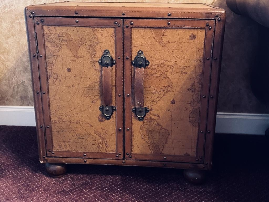 PALACEK LEATHER STYLE WRAPPED MAP END TABLE 26" (1 of 2)