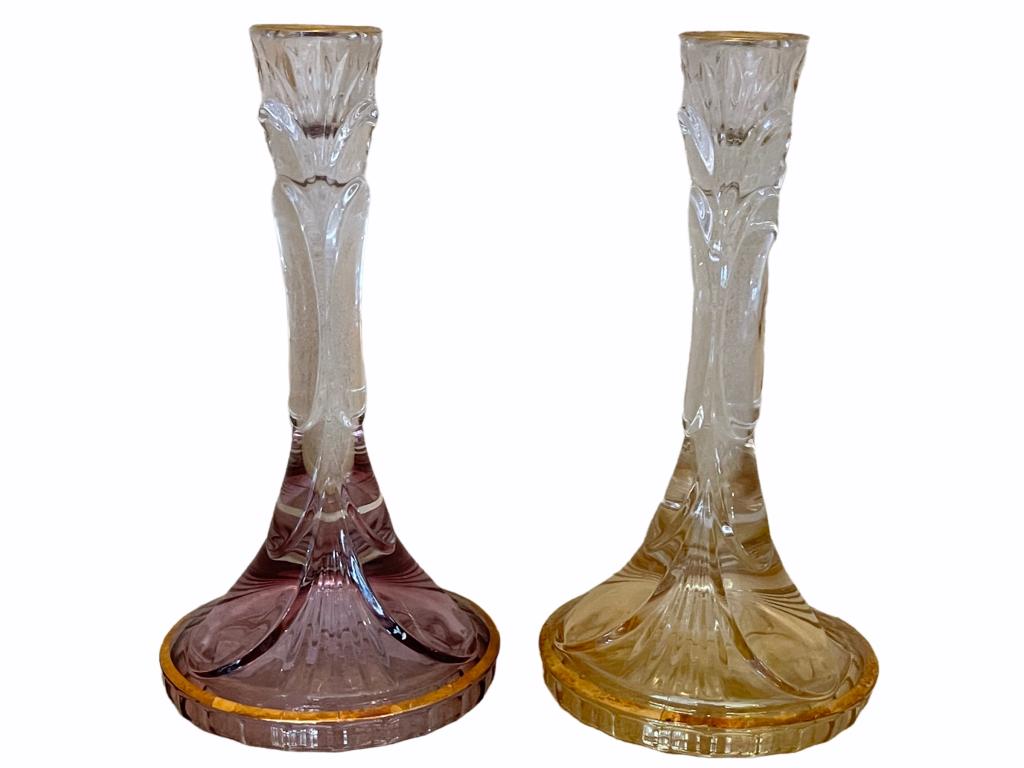 PAIR  MURANO STYLE ART GLASS CRYSTAL CANDLESTICKS (1 of 3)