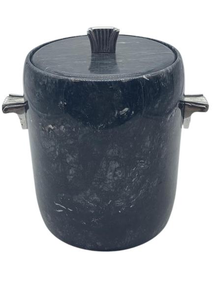 GEORGES BRIARD BLACK MARBLE ICE BUCKET: ELEGANT BLACK MARBLE METAL LINED ICE BUCKET- Cast Metal Plated Hardware- Removable Aluminum Liner-