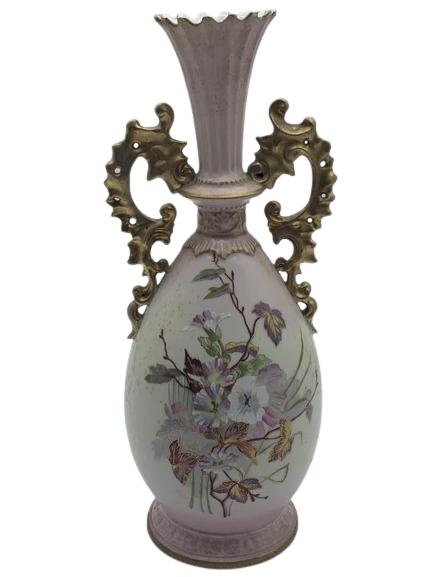 ELEGANT NEOCLASSICAL PAINTED PORCELAIN VASE: ELEGANT NEOCLASSICAL PAINTED PORCELAIN VASE- Hand Painted Floral Pattern and Accents- 13" Tall