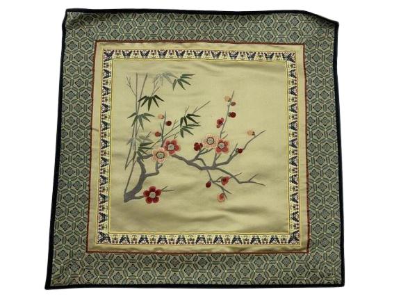 ASIAN FLORAL BAMBOO EMBROIDERY SILK MAT: ASIAN FLORAL BAMBOO EMBROIDERY SILK MAT- Highly Detailed Stitching- Green Silk Backing