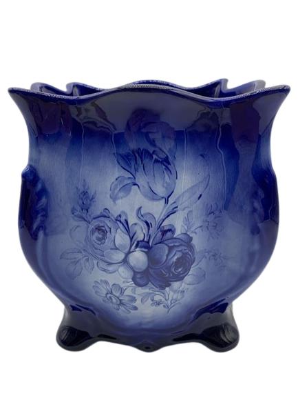 STAFFORDSHIRE COBALT BLUE FLORAL CERAMIC PLANTER (1 of 3)