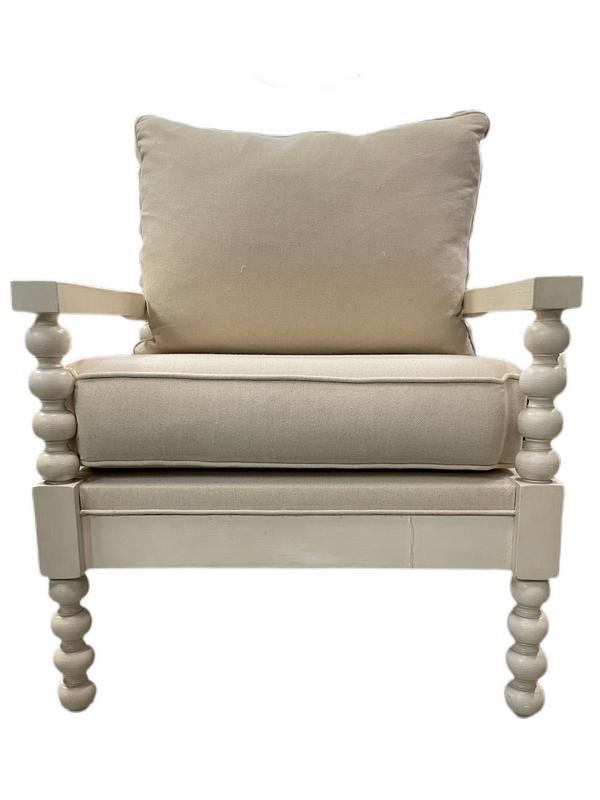 BEIGE SPINDLE WOOD CHAIR 37": BEIGE SPINDLE WOOD CHAIR BY CITY FURNITURE 2 OF 2 | COASTAL MODERN HOME DECOR FURNITURE-37" X 24" X 27.5" APPROX-VERY GOOD CONDITION WEAR CONSISTENT WITH AGE AND USE-DP4622