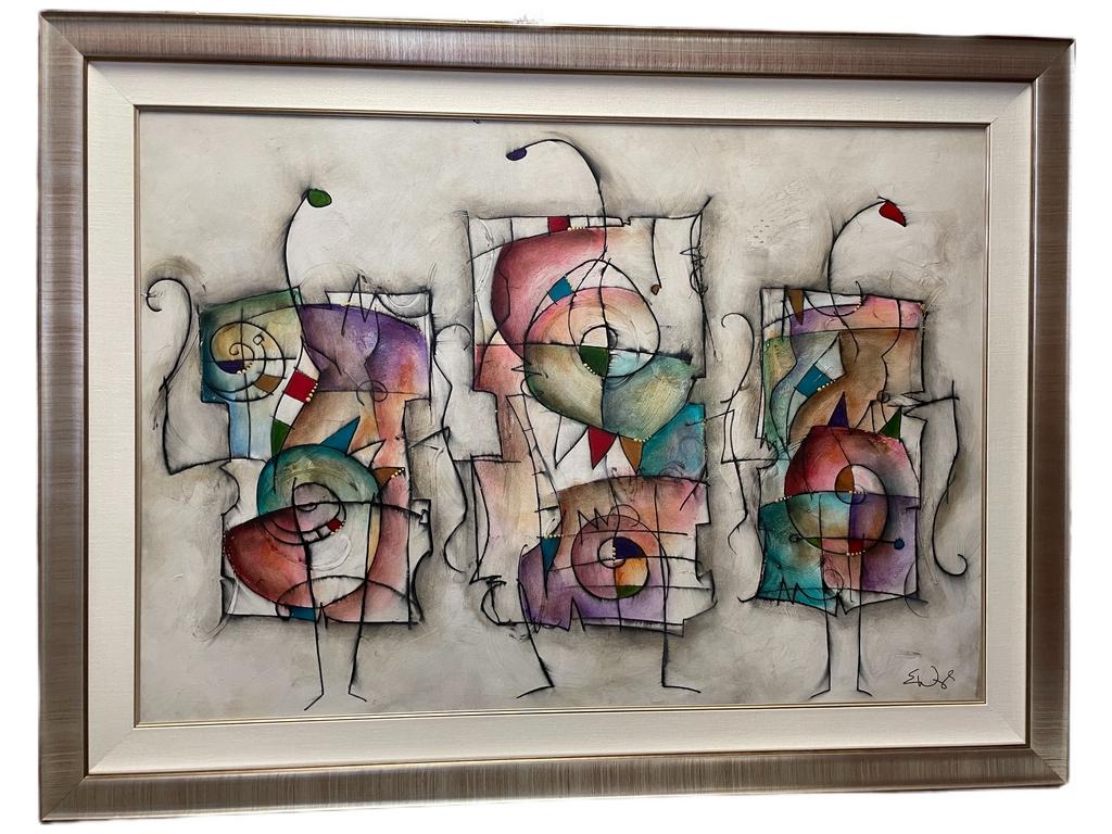 LARGE ERIC WAUGH FIGURAL ABSTRACT PAINTING 54" (1 of 7)