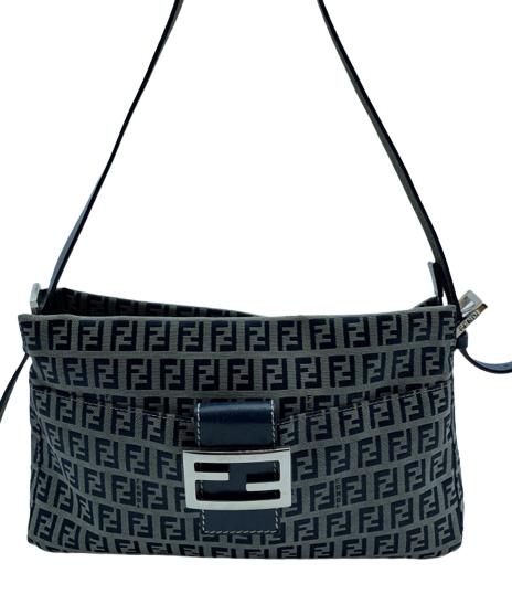 VTG FENDI NAVY & GRAY ZUCCA CANVAS SHOULDER BAG (1 of 8)