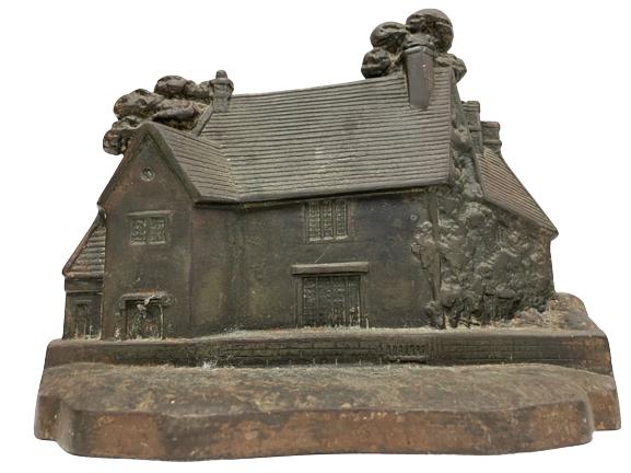 ANTIQUE CAST IRON SULGRAVE MANOR DOORSTOP 10": ANTIQUE A.M. GREENBLATT STUDIOS SULGRAVE MANOR HOUSE ENGLAND ART DOORSTOP-8" X 10" X 4" APPROX-VERY GOOD OVERALL CONDITION, WEAR CONSISTENT WITH AGE AND USE-DP41222