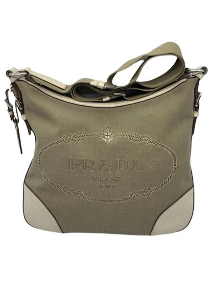 PRADA BEIGE CANVAS JACQUARD CROSSBODY (1 of 3)