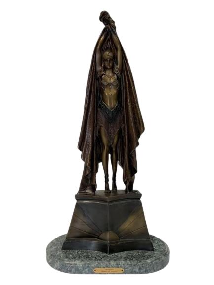 DEMETRE CHIPARUS "ANTINEA" BRONZE SCULPTURE 25": ANTINEA BRONZE SCULPTURE ON MARBLE BASE BY DEMETRE CHIPARUS-25" X 12" X 6" APPROX-VERY GOOD CONDITION-DP111221