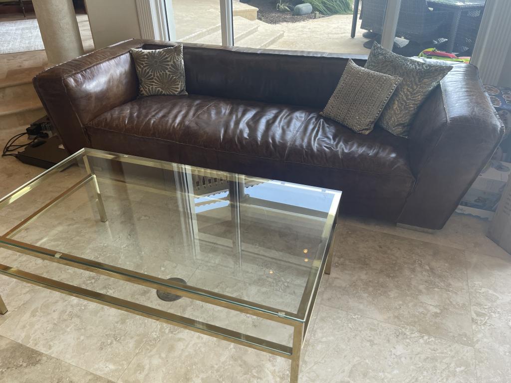 MODERN BROWN DISTRESSED LEATHER SOFA (1 of 5)