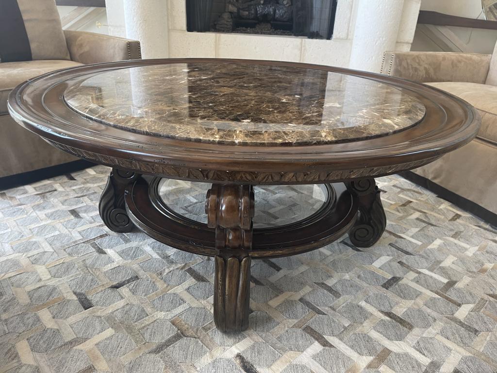 LARGE MARBLE TOP ROUND COCKTAIL TABLE (1 of 3)