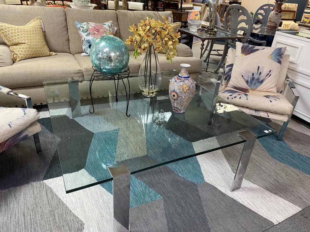 BAUGHMAN STYLE CHROME STEEL GLASS COFFEE TABLE 54" (1 of 9)