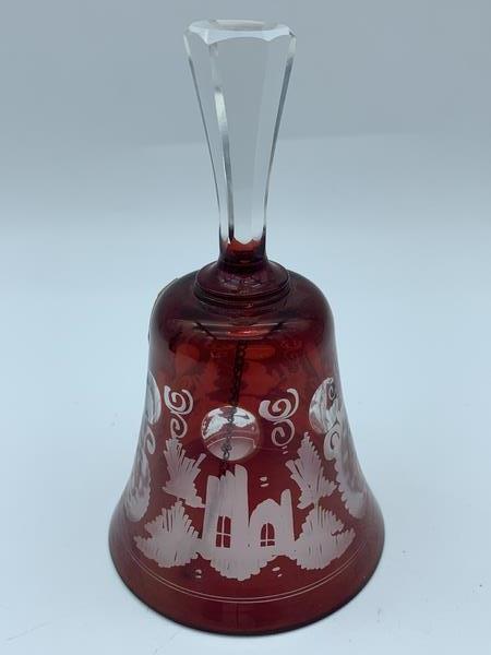 BOHEMIAN CUT TO CLEAR CRANBERRY DINNER BELL (1 of 5)